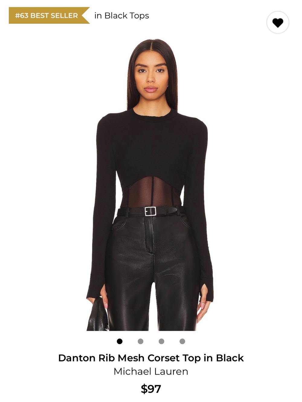 Danton Rib Mesh Corset Top in Black - Michael Lauren (Medium/M)